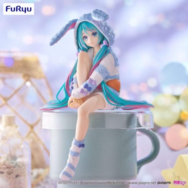 Hatsune Miku Noodle Stopper PVC Statue Hatsune Miku Rabbit Ear Hood Pajama Blue Color Ver. 14 cm