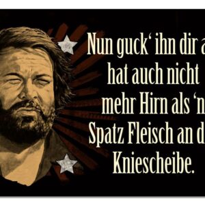 Буд Спенсер, жестяная вывеска «Nun guck’ ihn dir an,…», 10 × 15 см