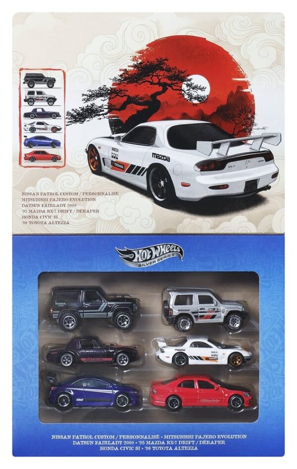 Набор из 6 литых моделей автомобилей Hot Wheels серии «Silver» в масштабе 1:64 «Улицы Японии»