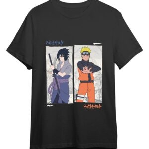 Naruto Shippuden T-Shirt Naruto vs Sasuke Black Size M