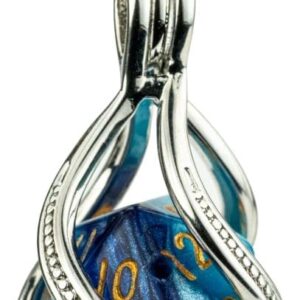 Lair Wear Caged Dice Necklace D20 Blue & Light Blue with Gold
