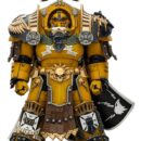 Warhammeri Imperial Fistsi tegelaskuju Legion Praetor Tartarose Terminator-soomuses, koos võimsamõõga ja Vigil Storm-kilbiga, 14 cm