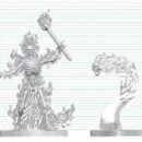 Dungeons & Dragons Nolzuri imelised miniatuurid – värvimata miniatuur „Leegitsev skelett ja leegipea“ 14 cm